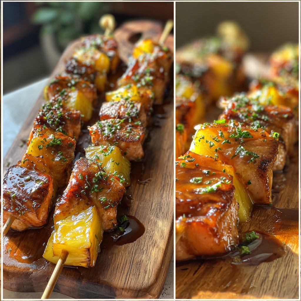 Pineapple Teriyaki Salmon Skewers