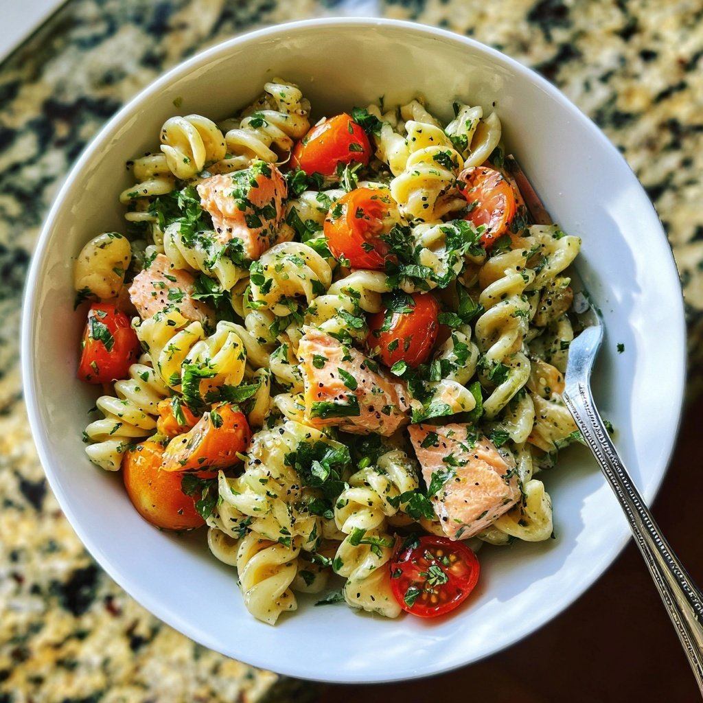 Cilantro Lime Salmon Pasta Salad
